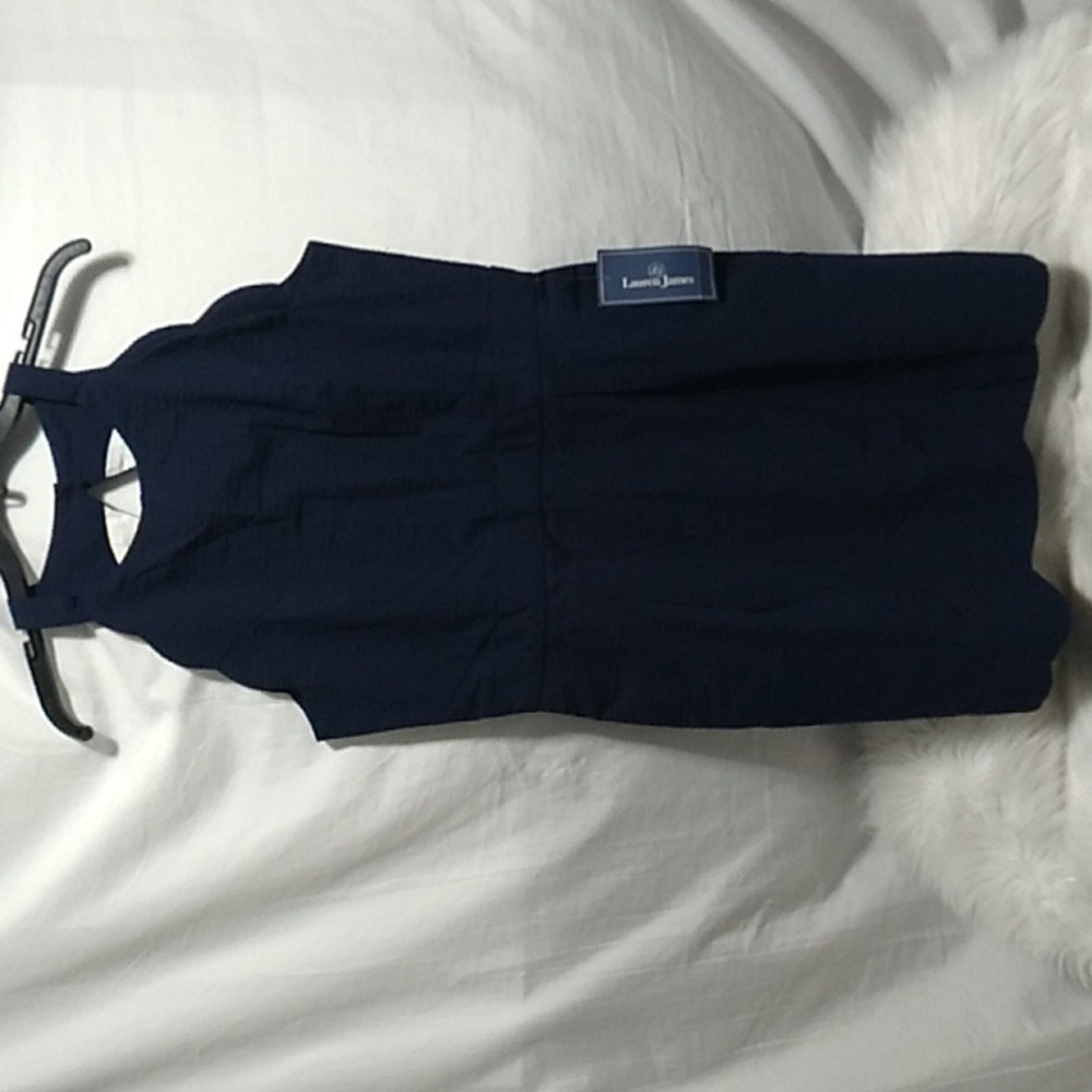(D-6) NWT Lauren James Landry Solid Navy Dress Sz.L